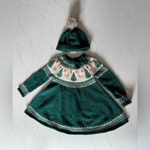 Christmas Green Knit Dress and Hat Set